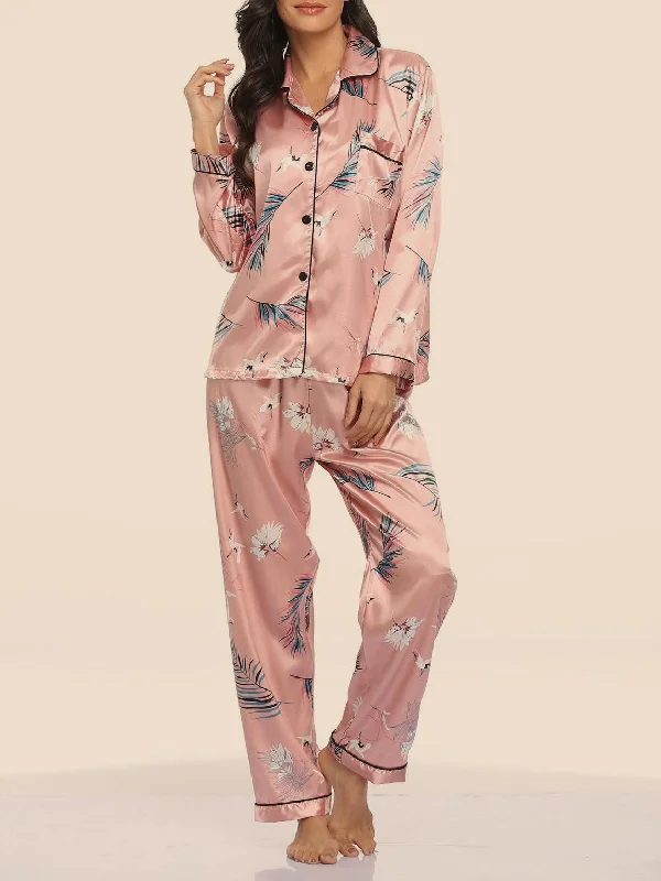 Pajamas Printed Acetate Silk Two-Piece Home Pajamas Set for Women