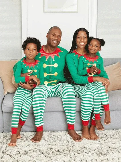 Pajamas Striped Printed Long Sleeve Casual Christmas Pajama Set for Women