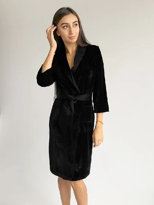 Super Soft Hooded Mini Robe In Black for Women