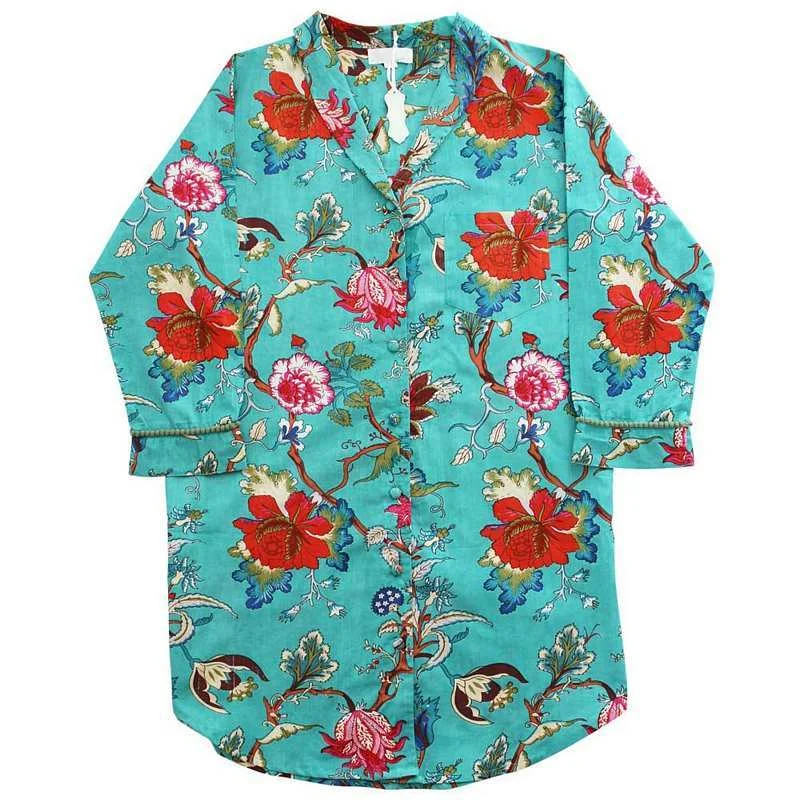 Teal Exotic Flower Ladies Nightshirt